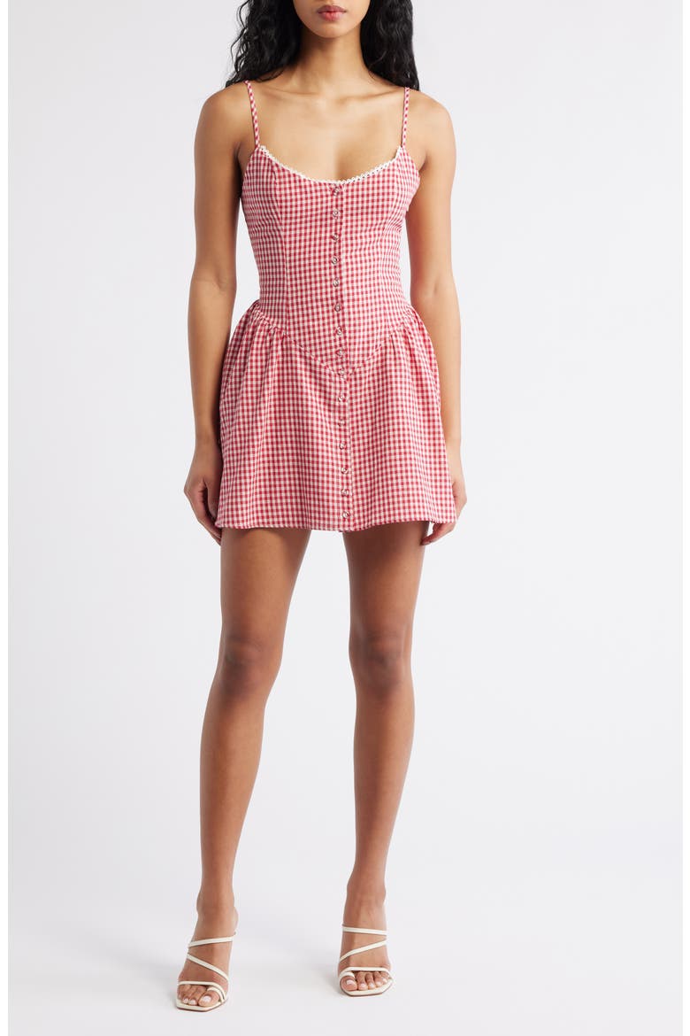 Toulouse Gingham Sleeveless Minidress, Main, color, RED GINGHAM