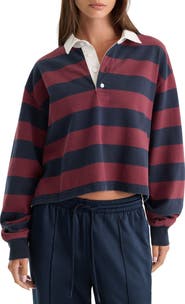 Good American The Cropped Stripe Long Sleeve Rugby Shirt