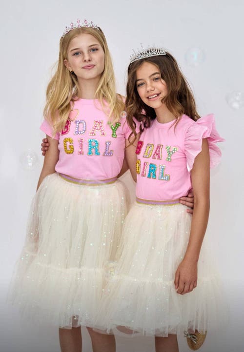 Shop Lola + The Boys Birthday Girl Gem Ruffle T-shirt In Pink