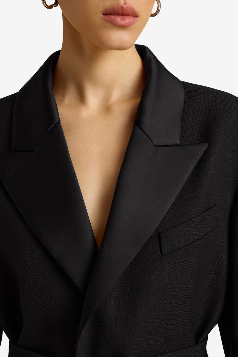 Boyfriend Blazer w/ Peak Lapel & Belt, Alternate, color, Black