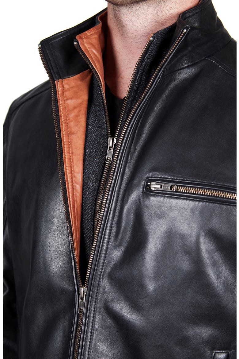 Leather Dickey Jacket, Alternate, color, BLACK/ COGNAC