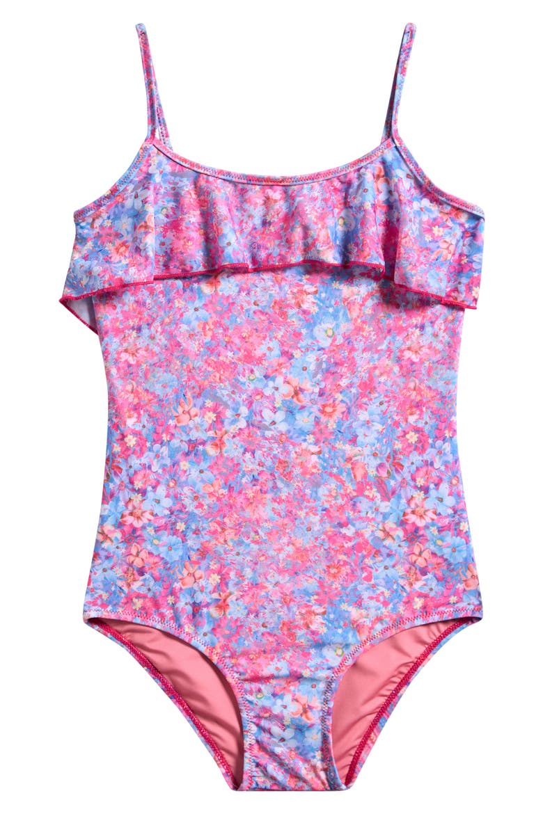 Kids' Ditzy Ruffle One-Piece Swimsuit, Main, color, PINK FLORAL