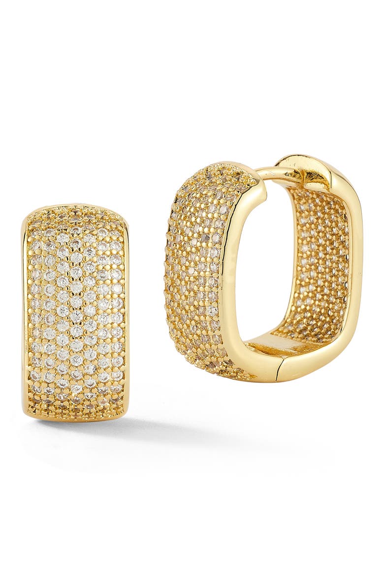 Pavé Cubic Zirconia Gold Plated Hoop Earrings, Main, color, GOLD