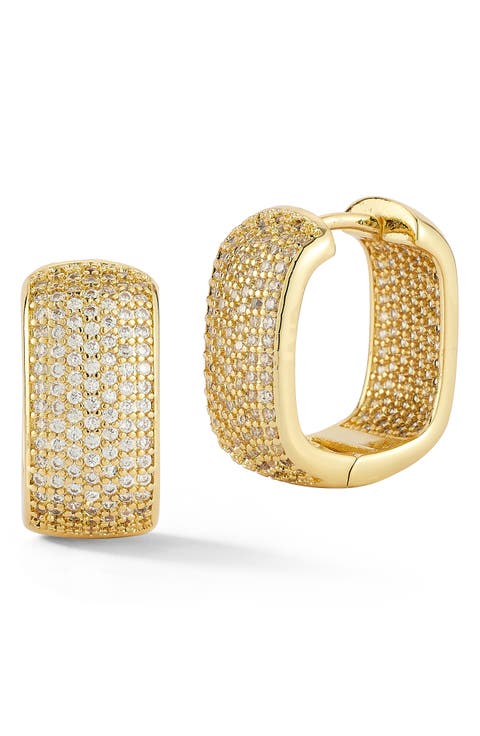 Pavé Cubic Zirconia Gold Plated Hoop Earrings