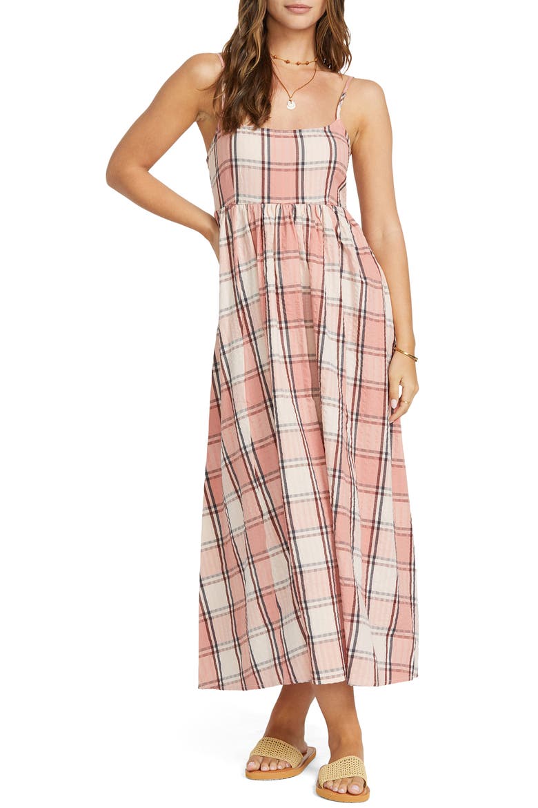 All Day Plaid Seersucker Midi Sundress, Alternate, color, CHOC CHIP