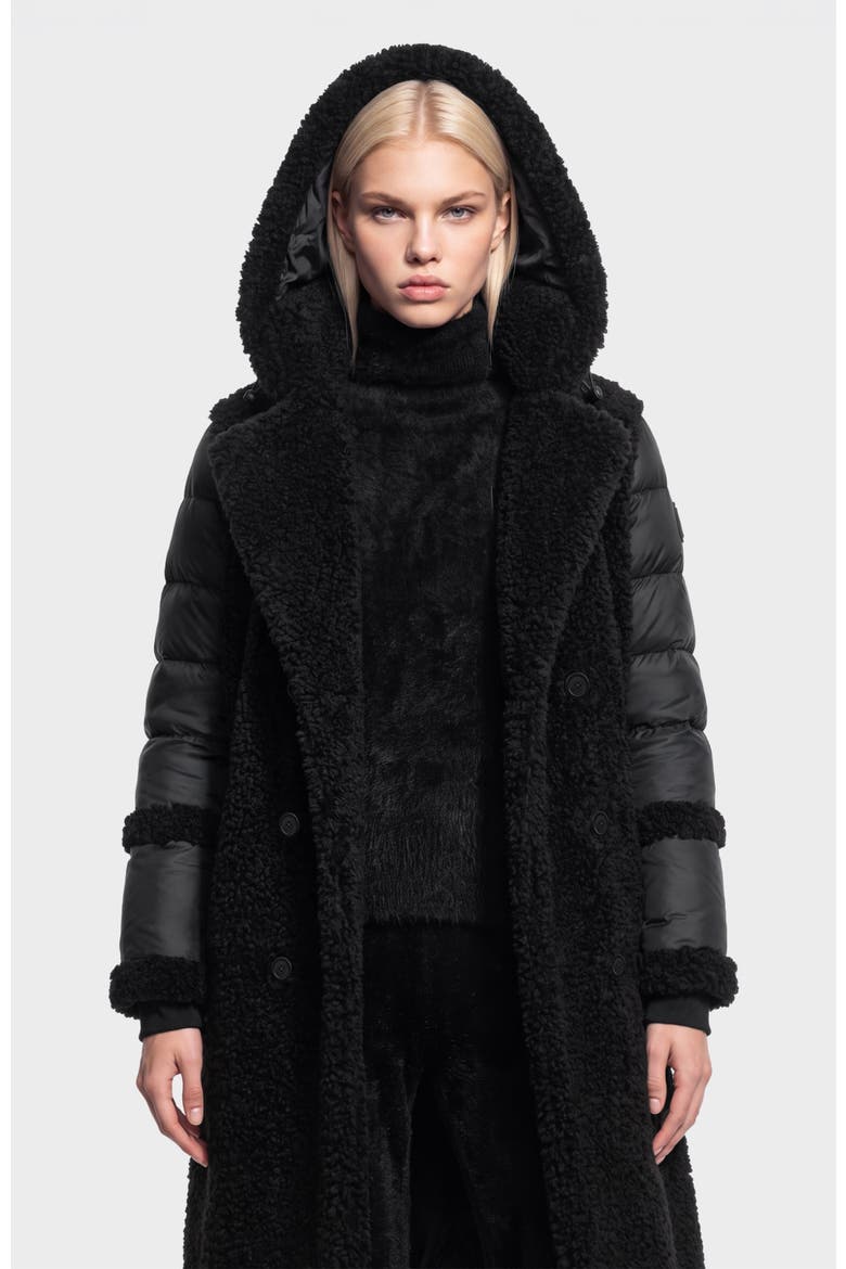 Noelle Faux Fur & Down Coat, Alternate, color, Black