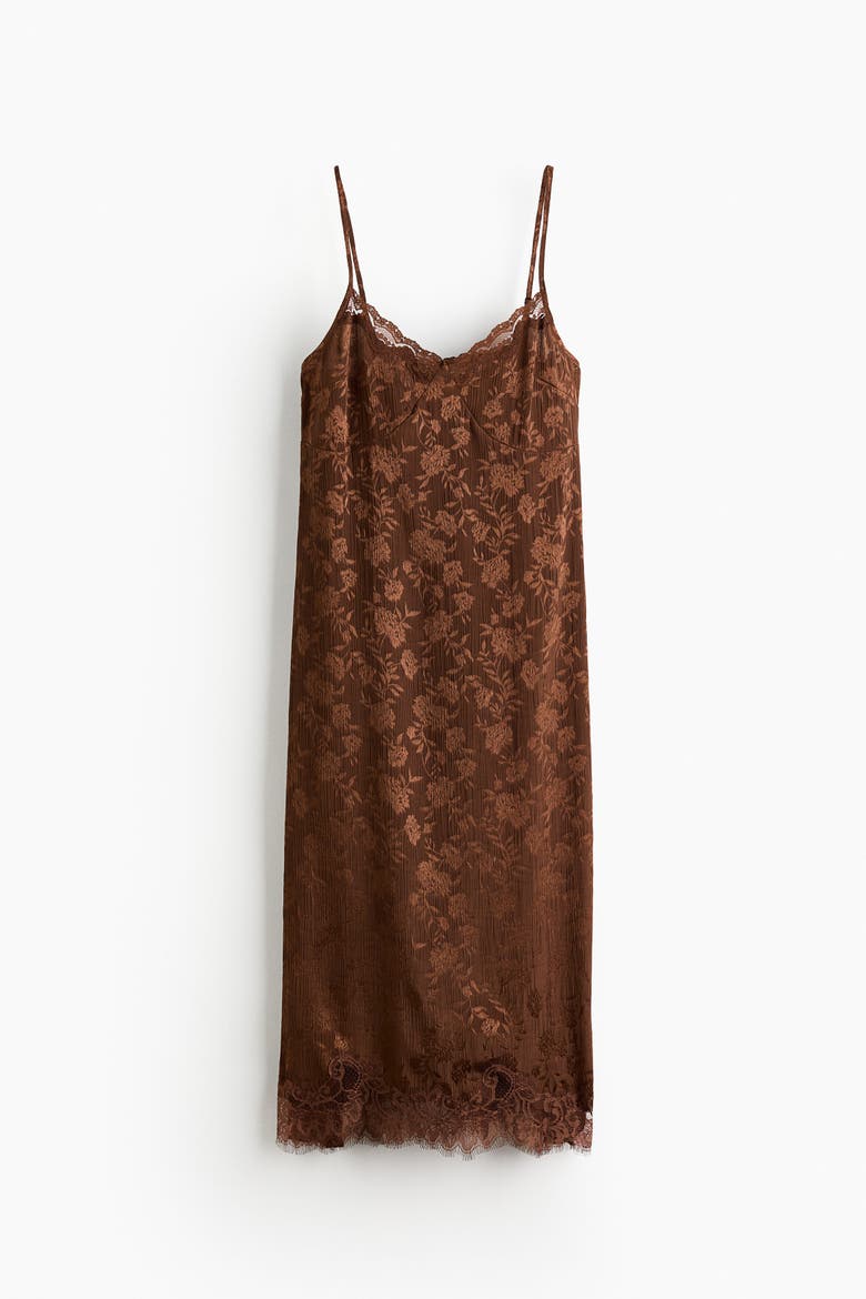 Lace-trimmed Brocade Dress, Alternate, color, Dark brown