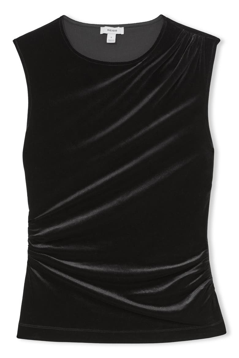 Scarlett Sleeveless Ruched Velour Top, Alternate, color, BLACK