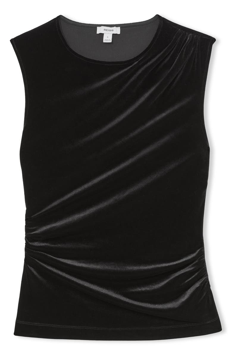 Reiss Scarlett Sleeveless Ruched Velour Top, Alternate, color, Black