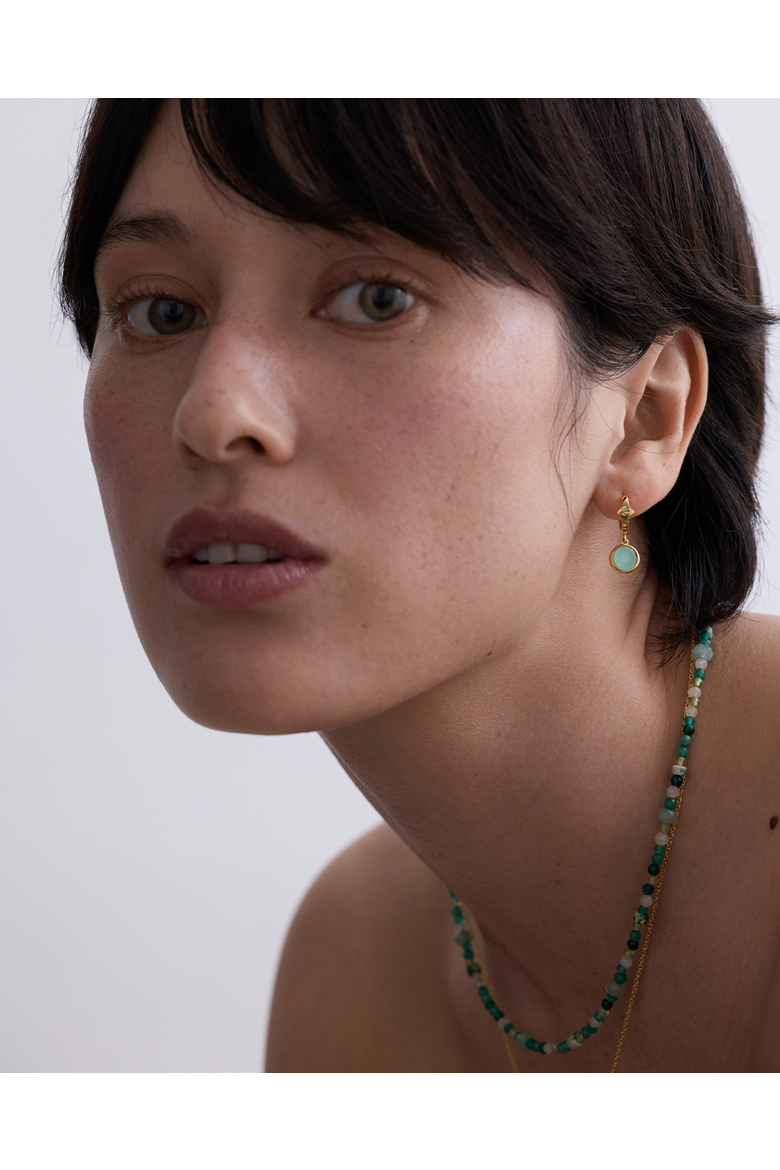 Gold Luna Aqua Quartzite Huggie Earrings, Alternate, color, Aqua Quartzite