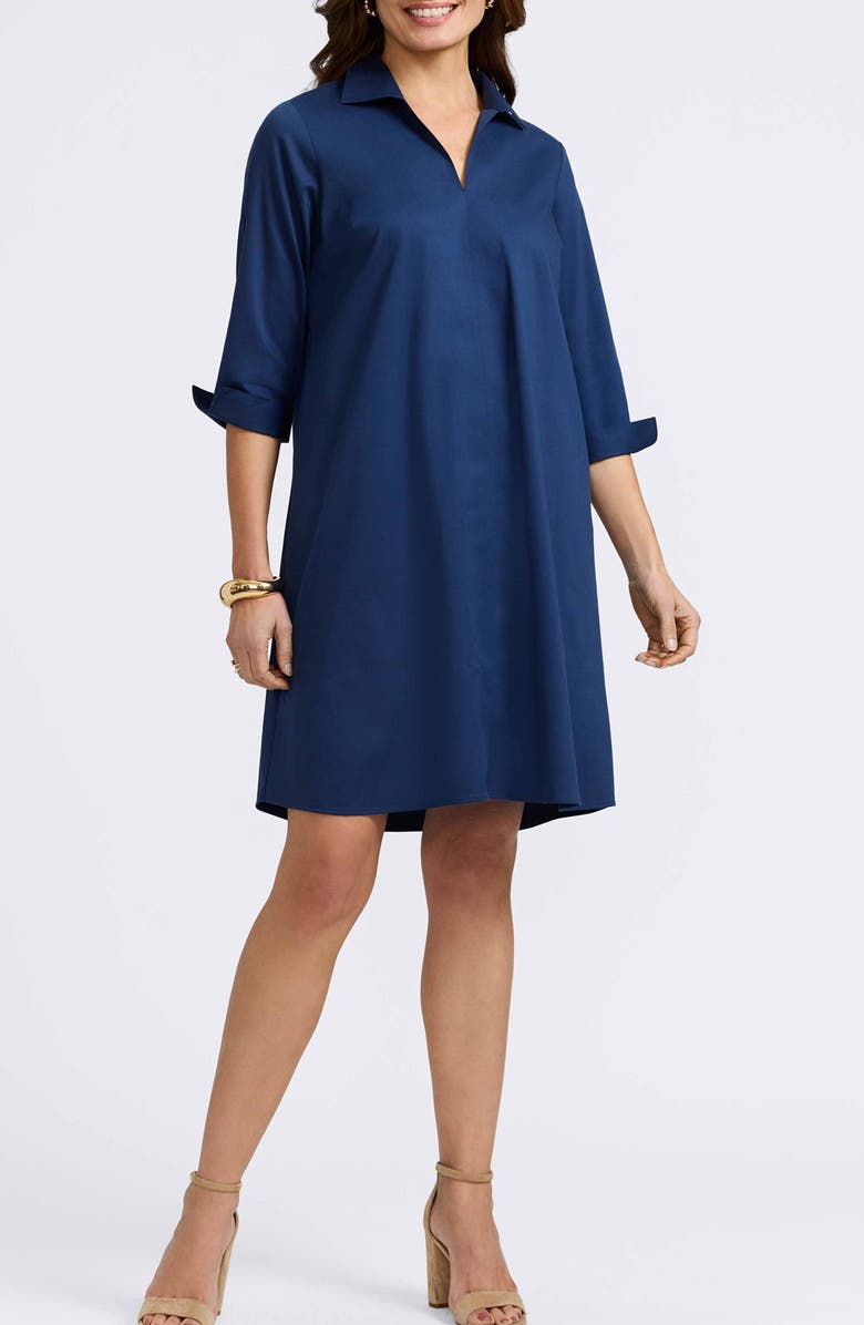 Foxcroft Agnes Belted Cotton Blend Shirtdress, Main, color, Navy