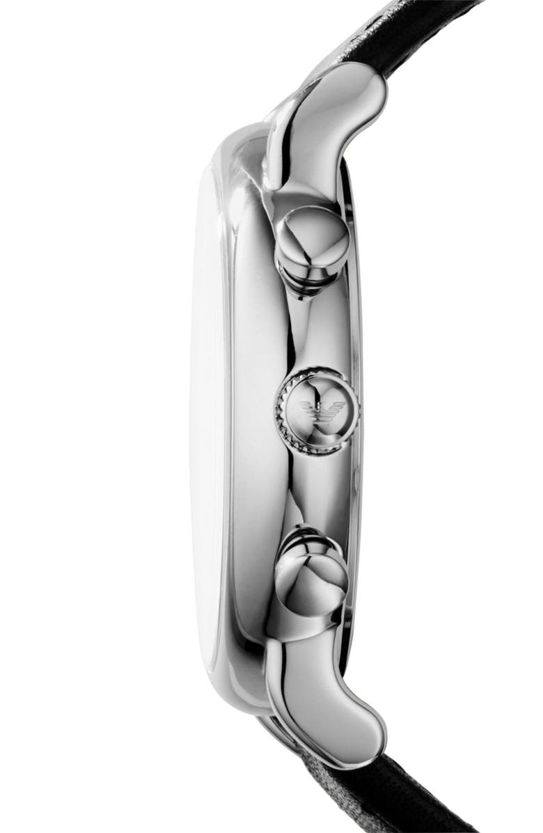 Emporio Armani Chronograph Leather Strap Watch, 46mm, Alternate, color, Silver