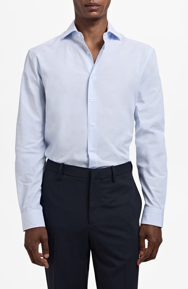 MANGO Thousand Stripe Slim Fit Button Down Shirt, Main, color, Blue