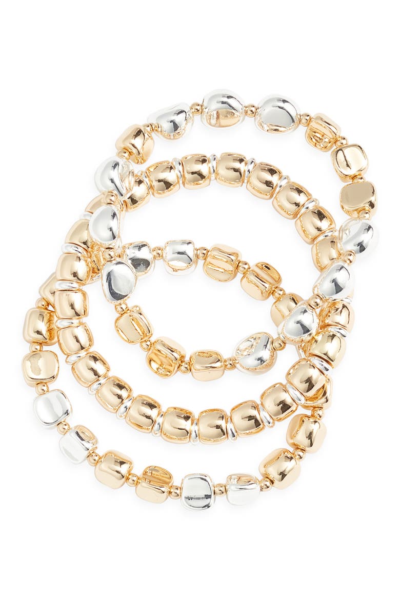 Set of 3 Mixed Orb Stretch Bracelets, Main, color, GOLD- SILVER