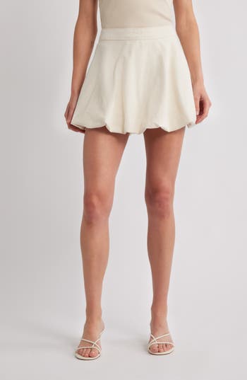 Mango Lila Bubble Hem Denim Miniskirt In White