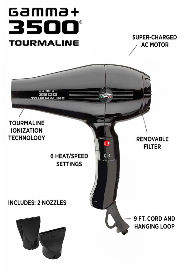 3500 Professional Tourmaline Hair Dryer, Alternate, color, Black