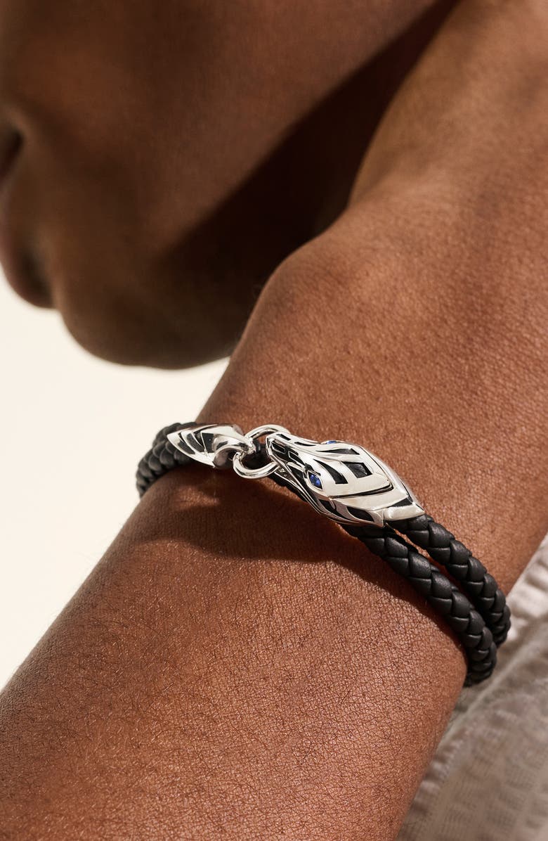 John Hardy Naga Wrap, Leather, Sterling Silver, Blue Sapphire, 5mm, Alternate, color, 
