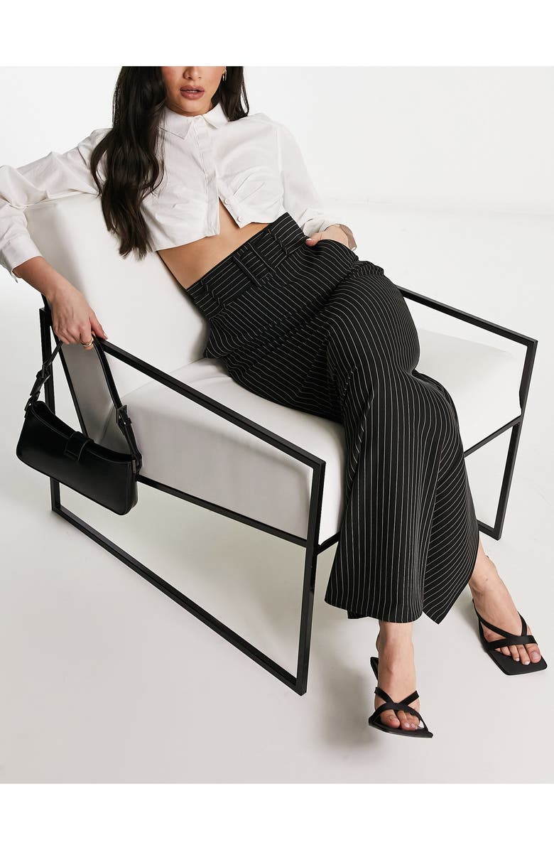 ASOS DESIGN High Waist Belted Pinstripe Skirt, Alternate, color,