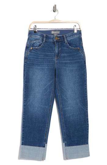 Democracy Reverse Cuff Boyfriend Jeans In Blue