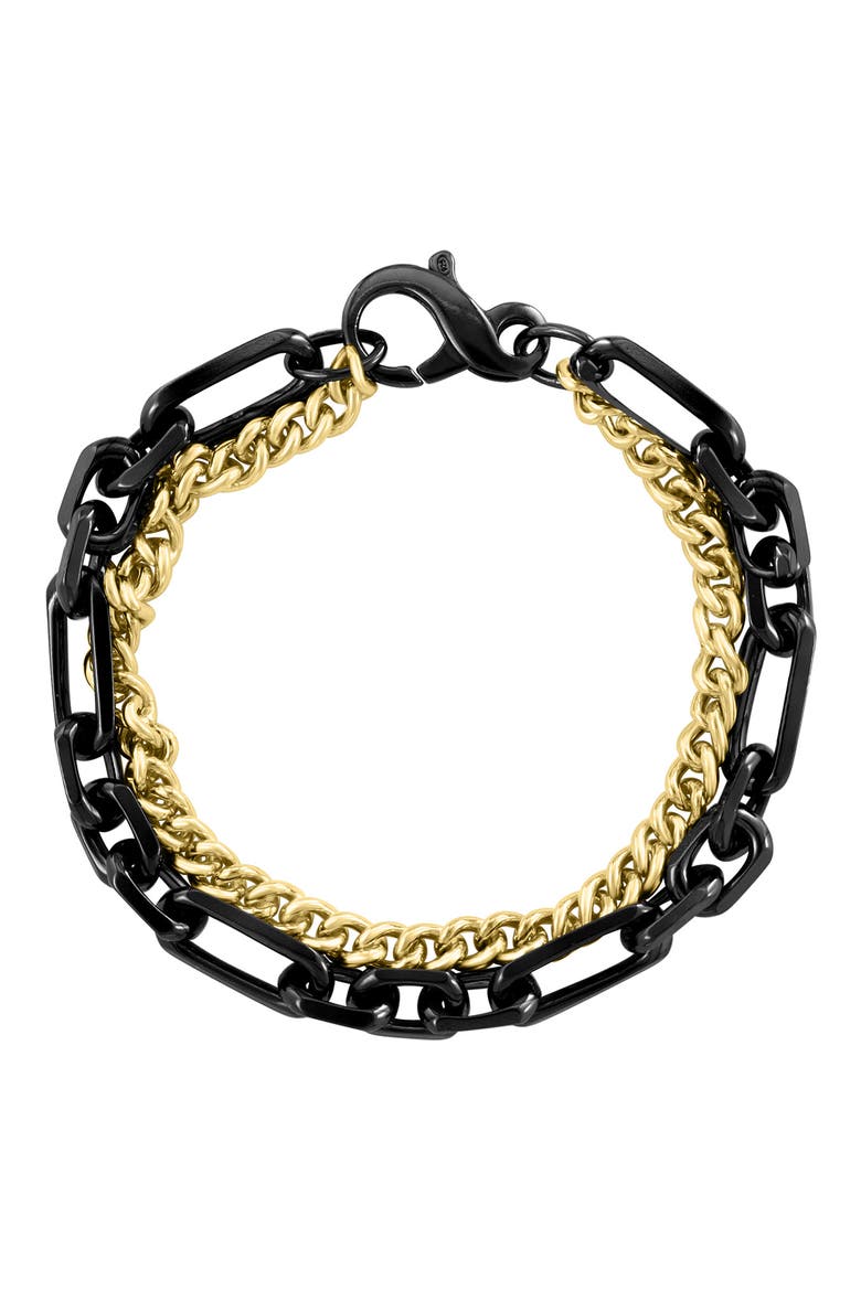Men's Two-Tone Mixed Chain Bracelet, Main, color, BLACK