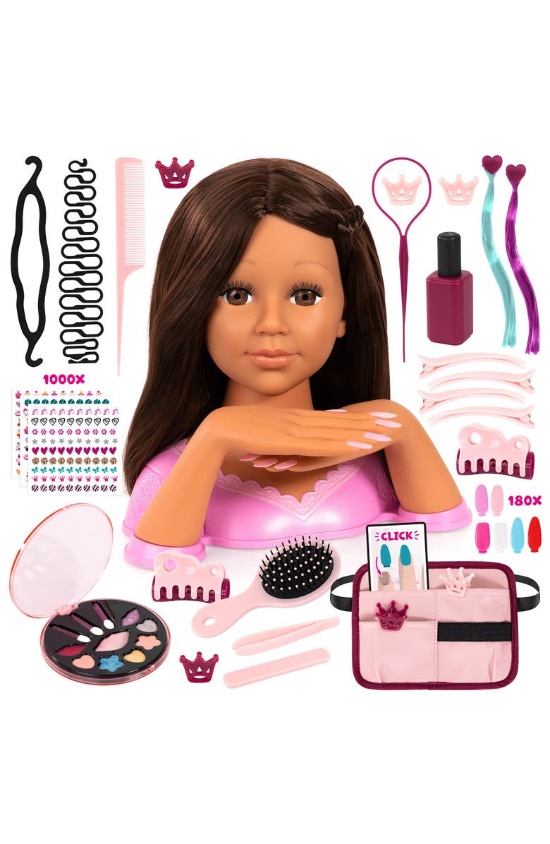 Bayer Design Charlene Magic Nails, Brunette, Doll Styling Head, 10.5 Inch Tall Bust,Kids 3+, Main, color, Multicolored