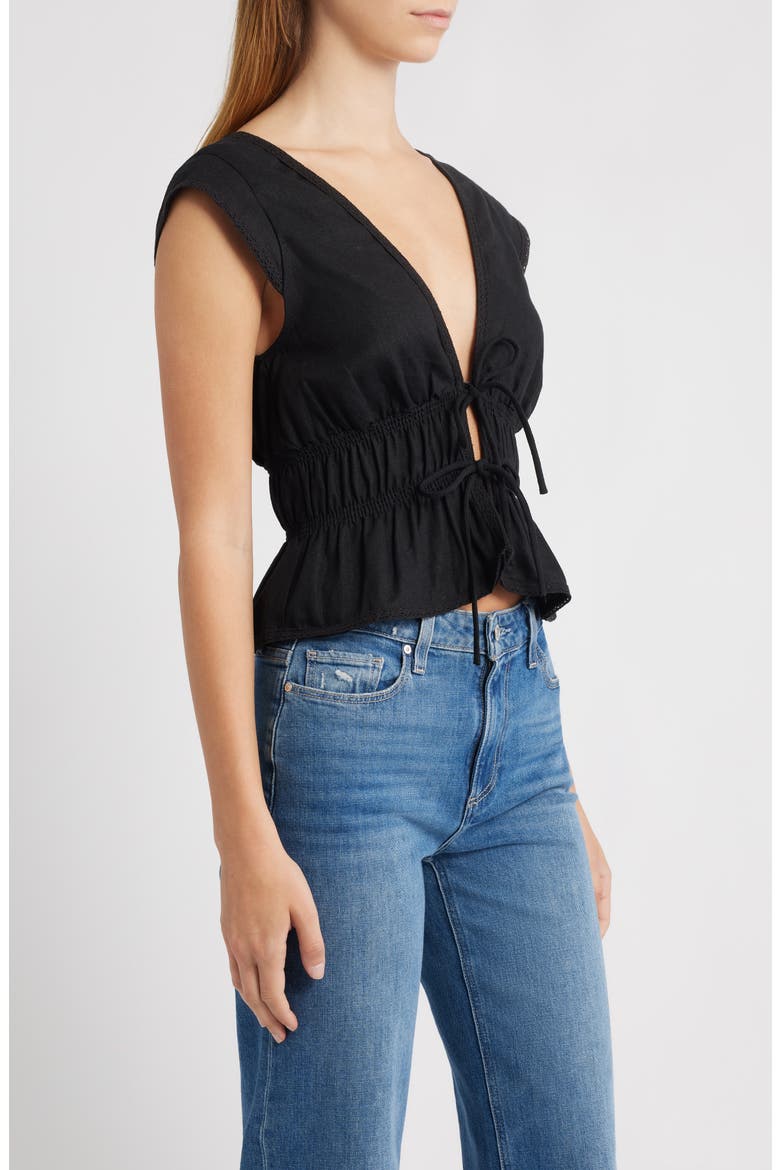 Clara Tie Front Linen Blend Top, Alternate, color, BLACK