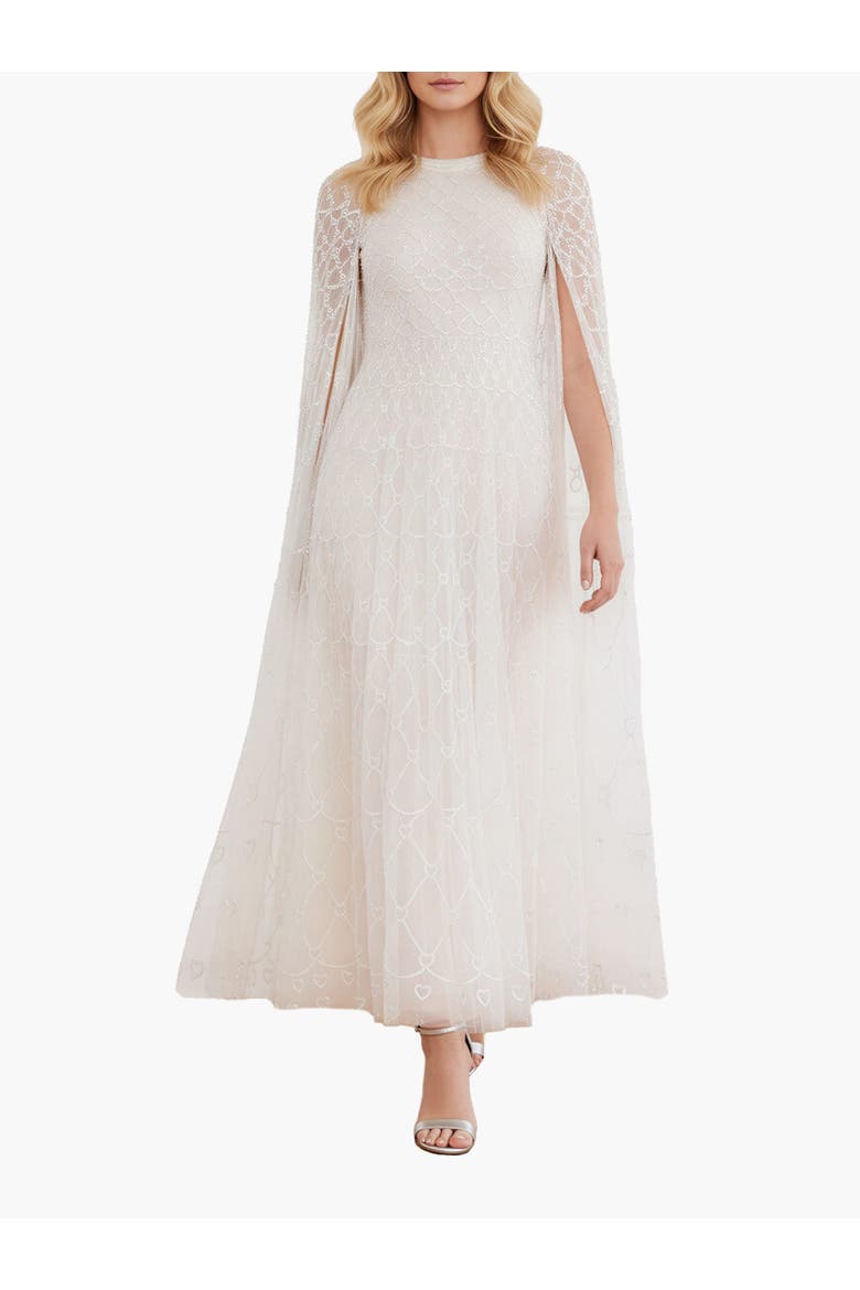 Heart Lattice Cape Ankle Gown, Main, color, Cream