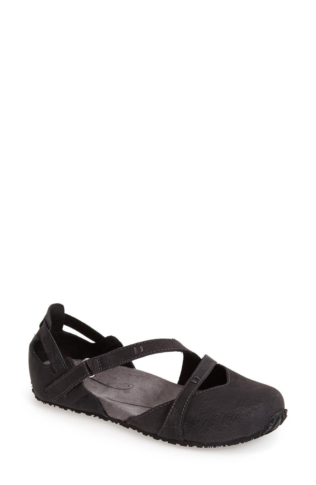 'Tullia' Embossed Nubuck Yoga Flat, Main, color, BLACK