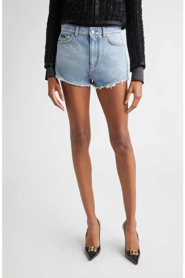 Frayed Hem Denim Shorts, Main, color, S9001 BLUE