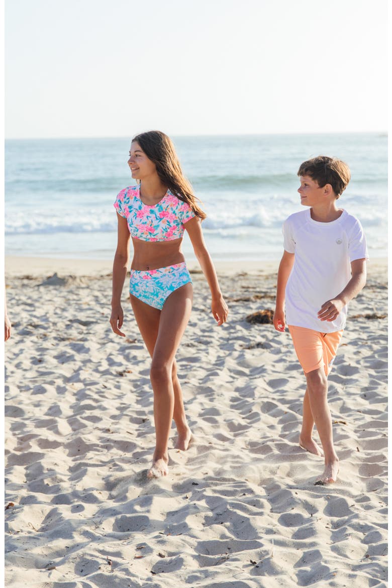 Kids' Scallop UPF 50+ Board Shorts, Alternate, color, ORANGE POP