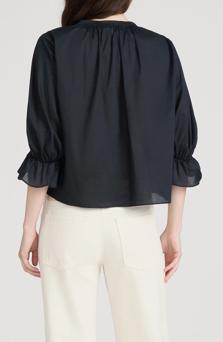 FRAME The Poet Ruffle Sleeve Cotton Top, Alternate, color, Navy