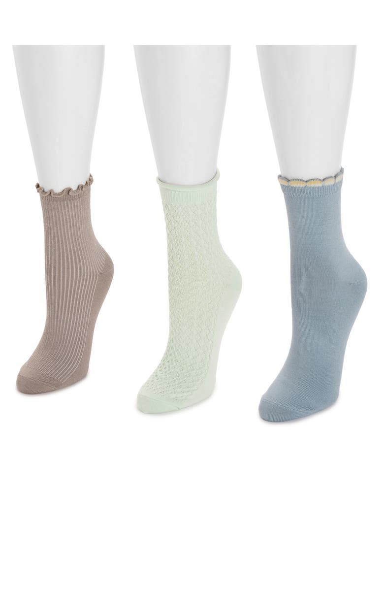 MUK LUKS Whisper Assorted 3-Pack Crew Socks, Alternate, color, Aqua Mocha Pack