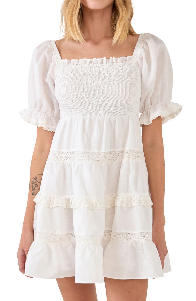 Endless Rose Smocked Cotton & Linen Minidress, Alternate, color,