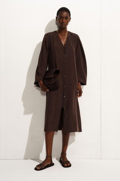 Gathered Silk Midi Dress