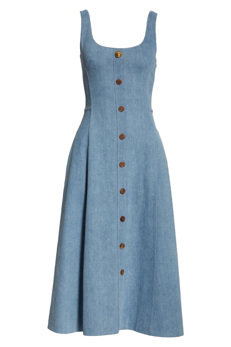 Stretch Denim Fit & Flare Midi Dress, Alternate, color, LIGHT INDIGO