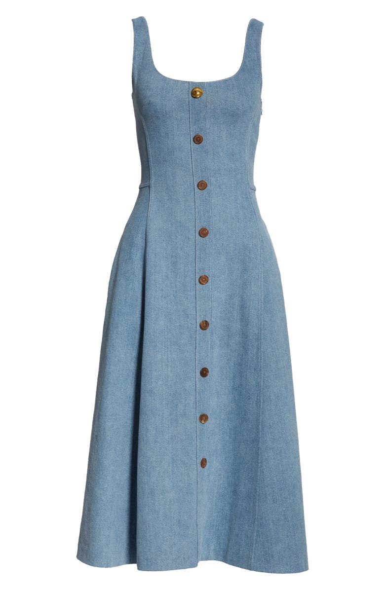 Adam Lippes Stretch Denim Fit & Flare Midi Dress, Alternate, color, 