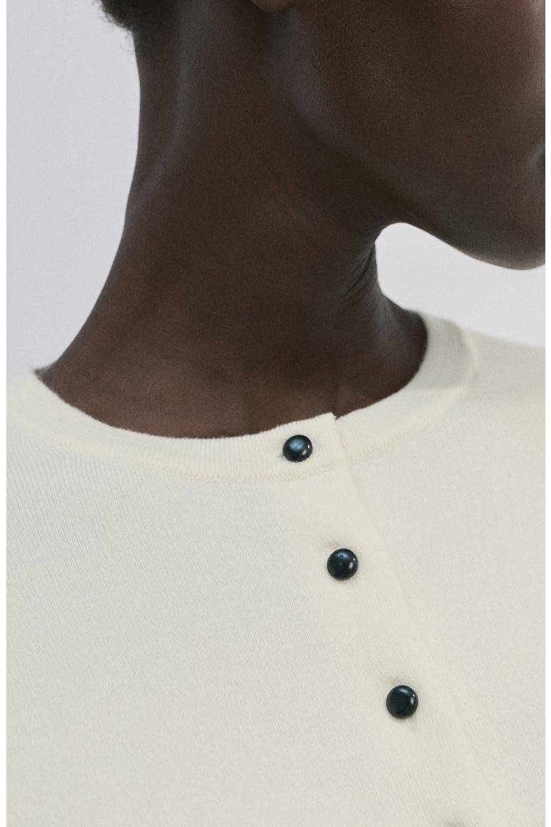 Contrast Button Crewneck Cardigan, Alternate, color, ECRU
