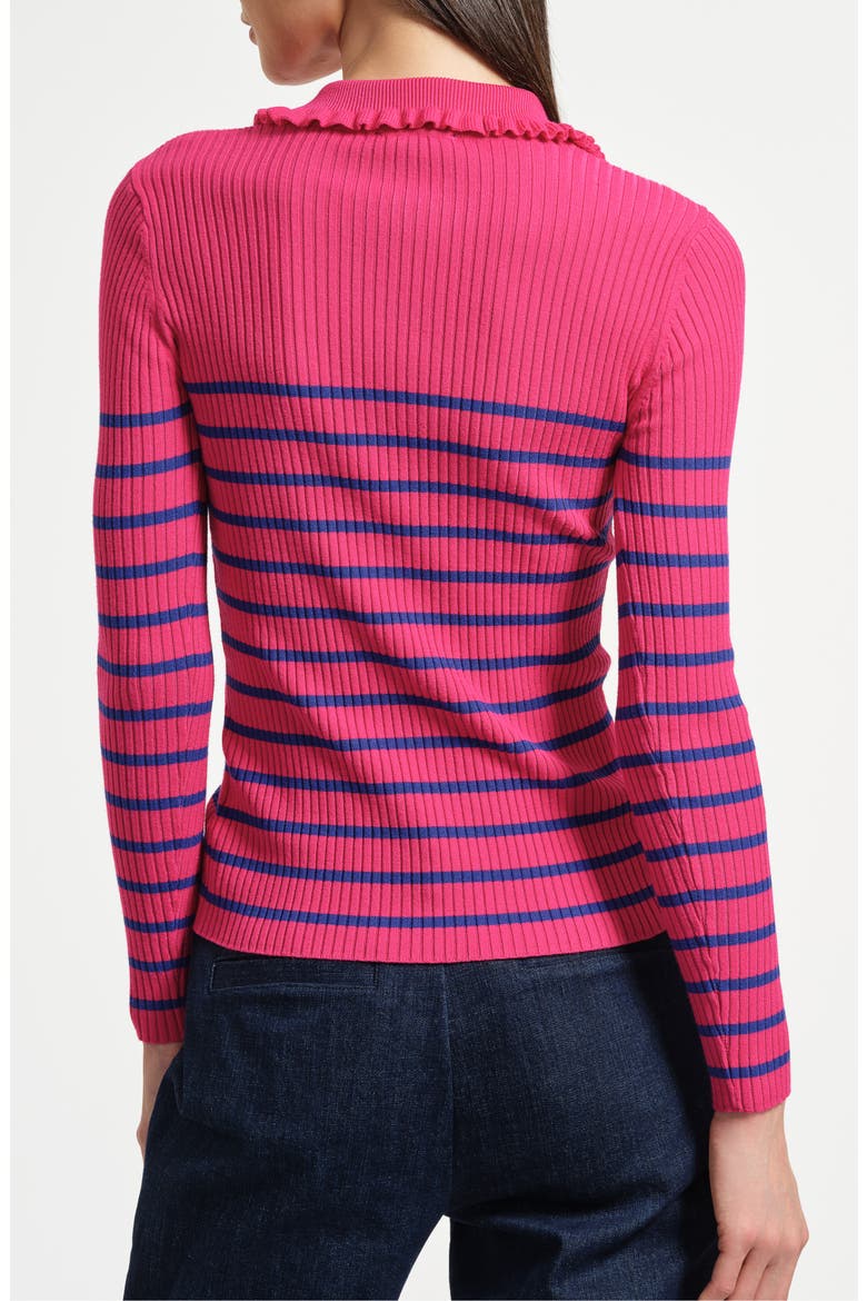 Stripe Ruffle Rib Polo Sweater, Alternate, color, FUSCHIA/ COBALT
