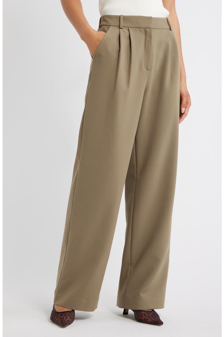 Icon Twill High Waist Wide Leg Trousers, Main, color, OLIVE DUSK