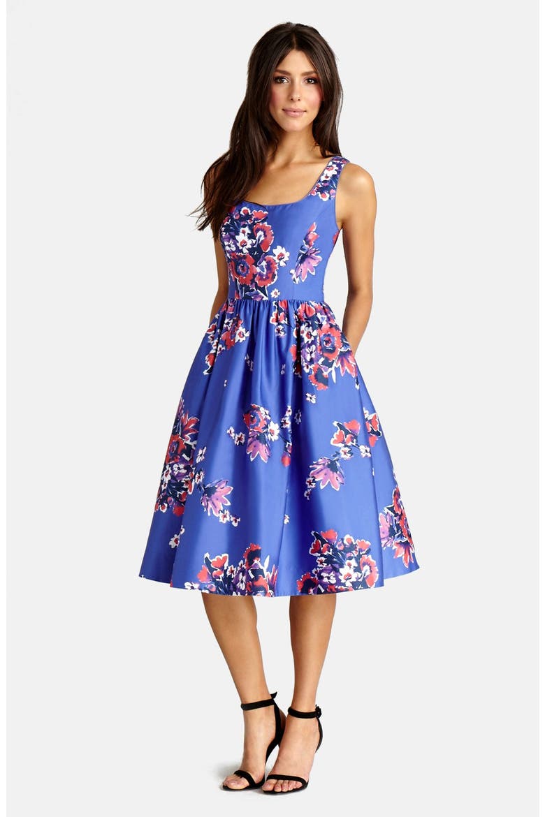 Print Cotton Blend Midi Dress, Main, color, PURPLE MULTI