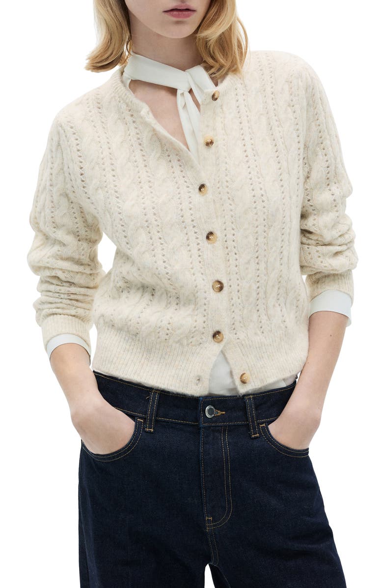 MANGO Openwork Braided Cardigan, Main, color, 