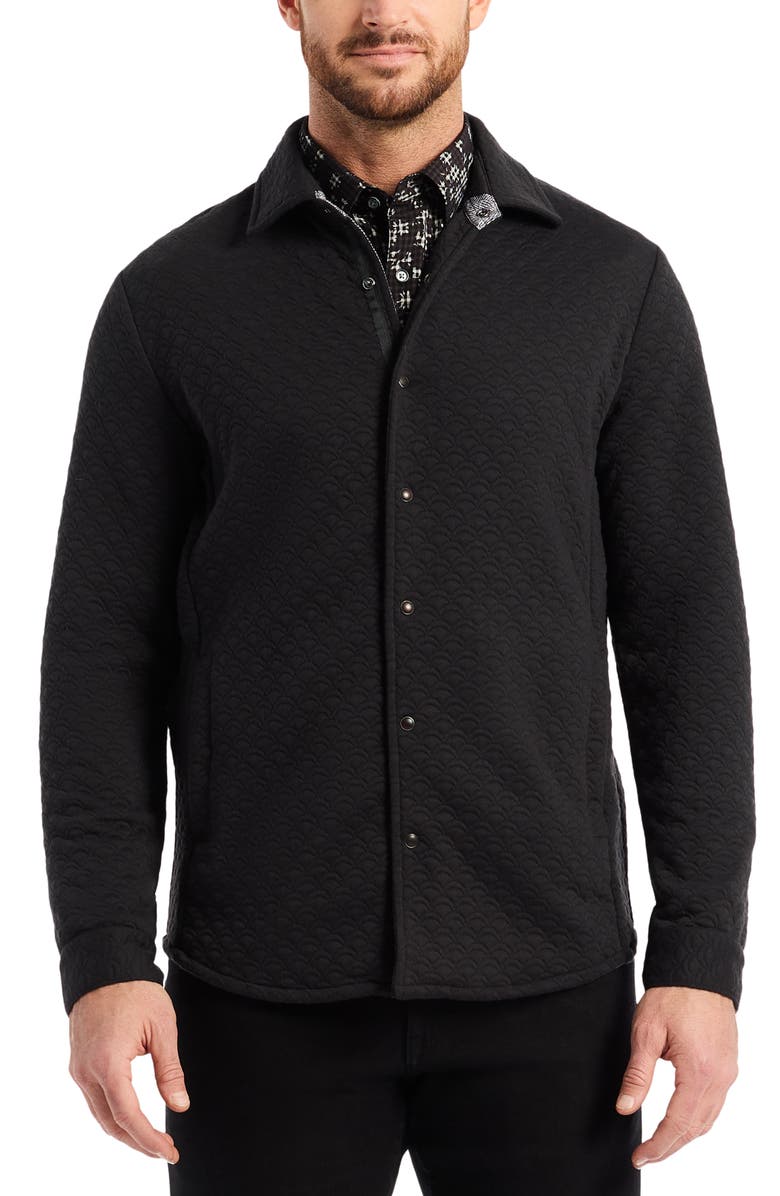 Robert Graham Downey Knit Snap Front Shirt Jacket, Main, color, Black
