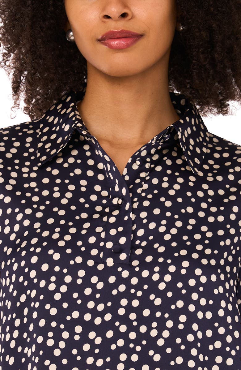 Halogen<sup>®</sup> Polka Dot Long Sleeve Satin Top, Alternate, color, Classic Navy