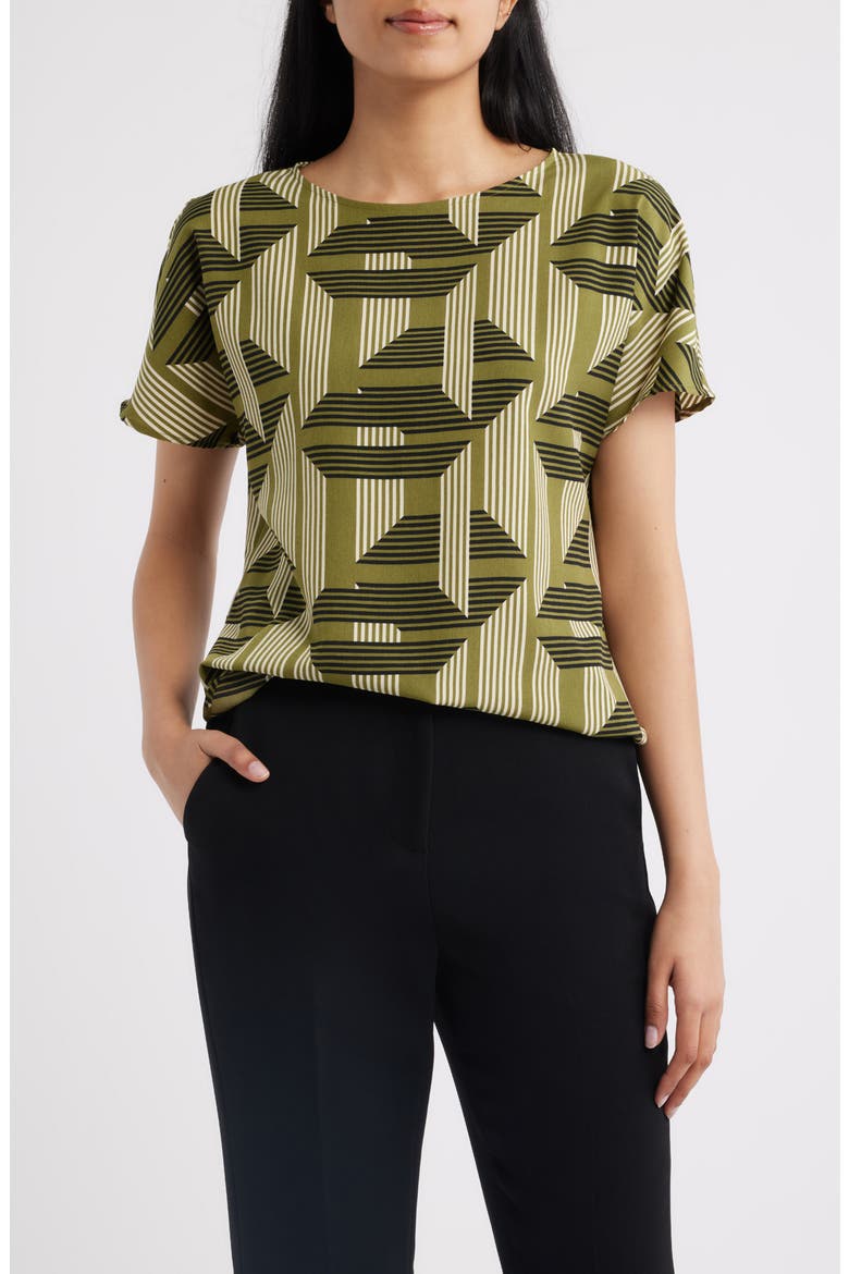 Geo Print Short Sleeve Top, Main, color, BAY LEAF MULTI