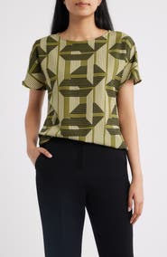 Anne Klein Geo Print Short Sleeve Top