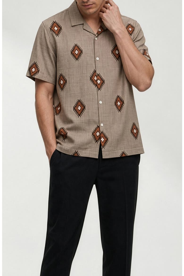 Homer Geometric Print Short Sleeve Shirt, Main, color, TAUPE