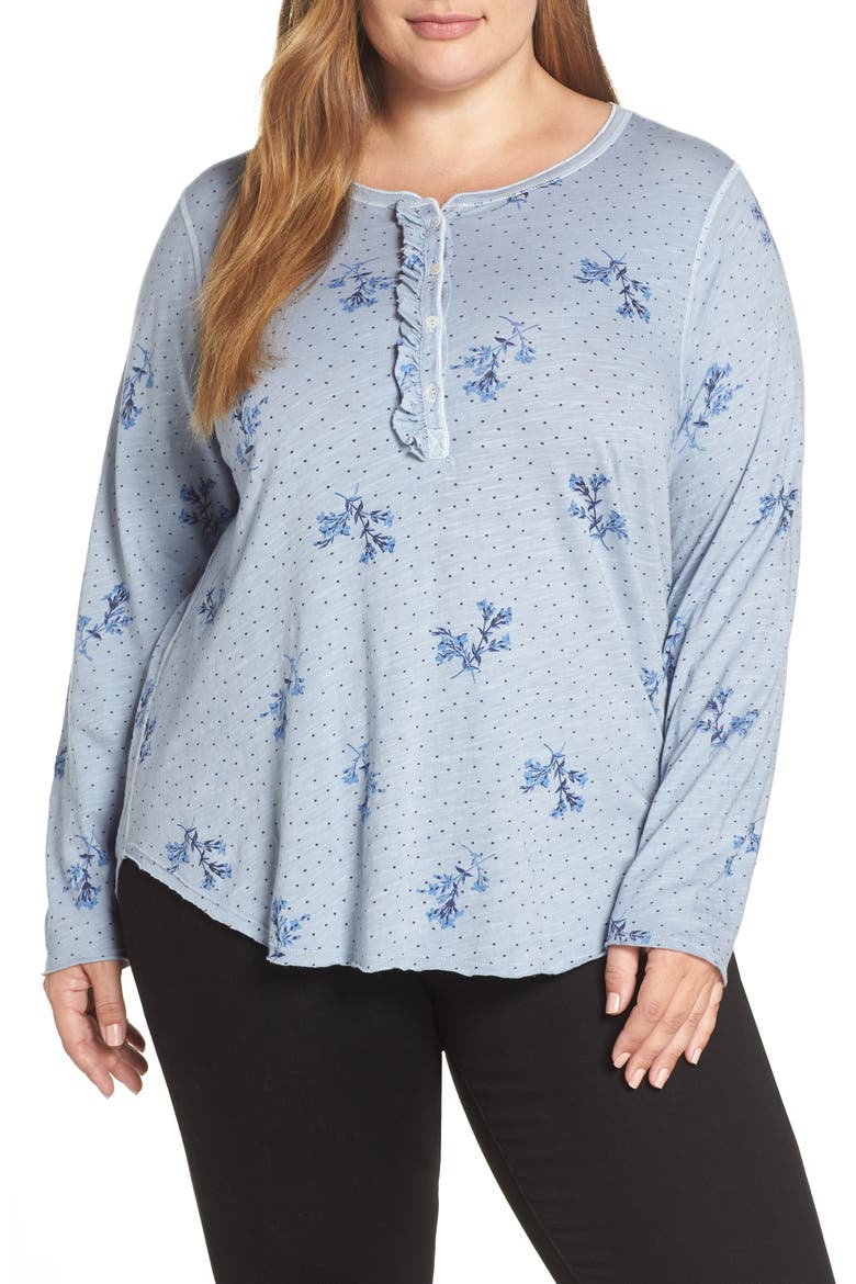 Washed Ruffle Henley Top, Main, color, MULTI
