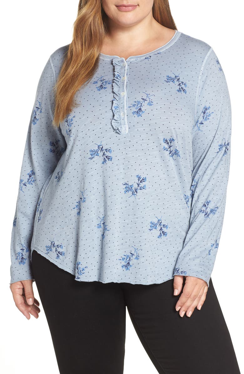 Lucky Brand Washed Ruffle Henley Top, Main, color, 