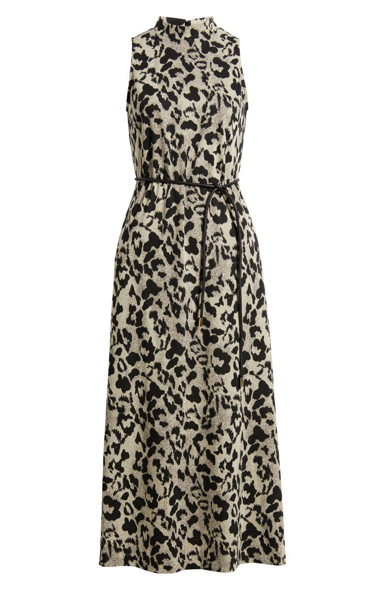 Anne Klein Leopard Print Mock Neck Dress, Alternate, color, Light Parchment / Anne Black