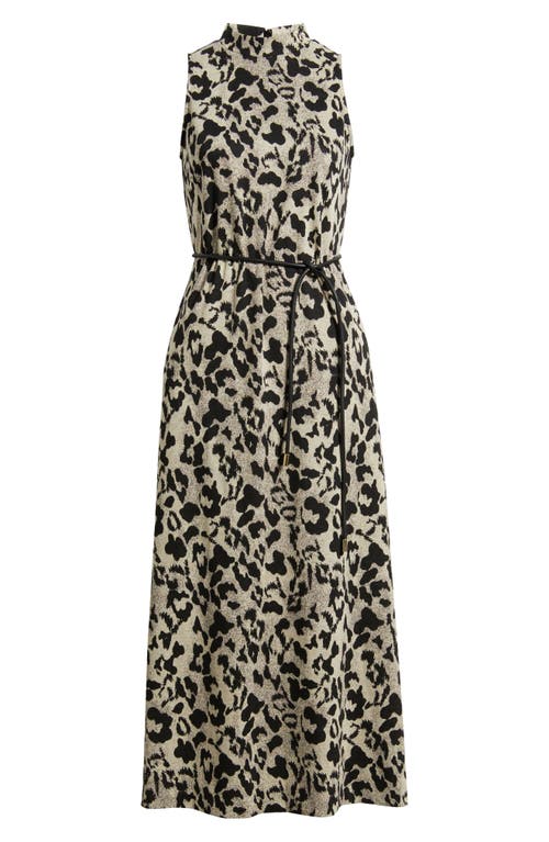 Anne Klein Leopard Print Mock Neck Dress In Gray